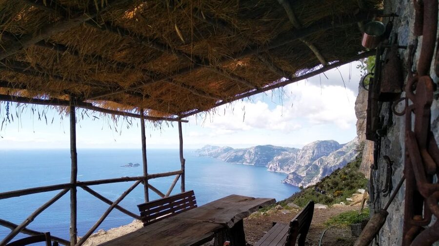 Agerola: Path of the Gods Guided Hiking Tour - Positano from above, with Praiano in the distance