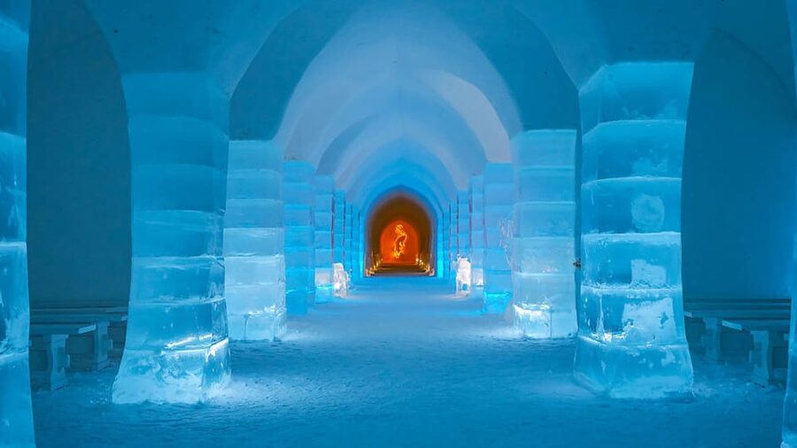 Alta: Igloo Ice Hotel and Hiking to the Frozen Waterfall. - Inside Alta’s annual Sorrisniva Igloo Hotel